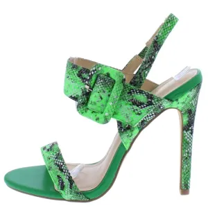 Neón Green Snakeskin Cut Out High Heel Ankle Strap Sandals