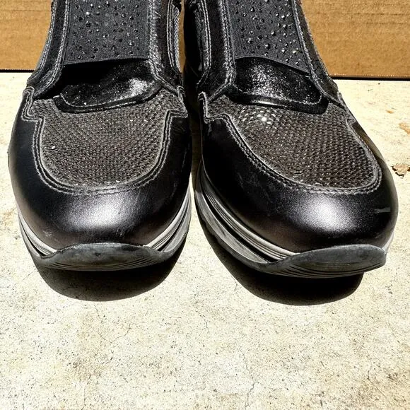 Nero Giardini Rhinestone Leather Sneakers Casual Fashion Pull On Black 41 10.5