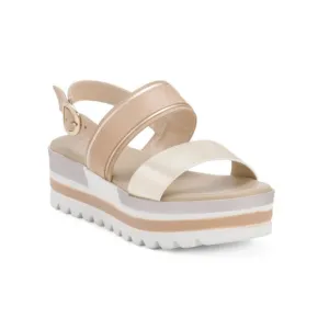 NEROGIARDINI Beige Made In Italy Leather Double Band Flat Form Sandals