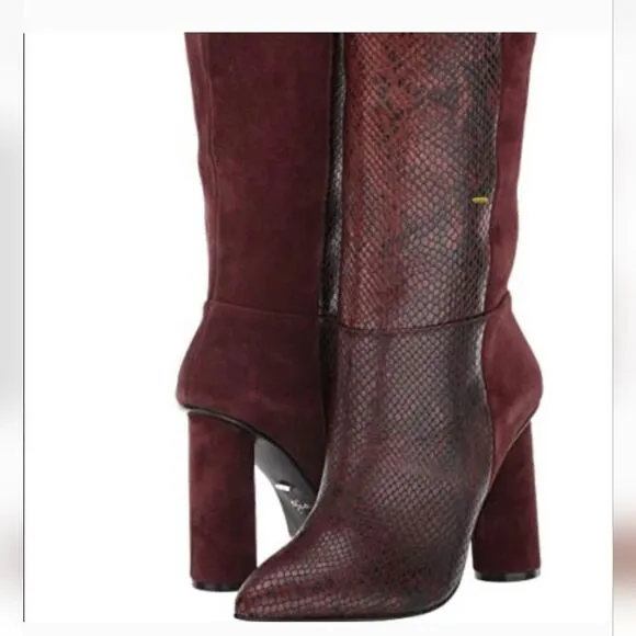 New 42 Gold Kolby Brown Mahogany Maroon  Dark Red Snakeskin boots Heels size 6