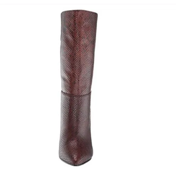 New 42 Gold Kolby Brown Mahogany Maroon  Dark Red Snakeskin boots Heels size 6