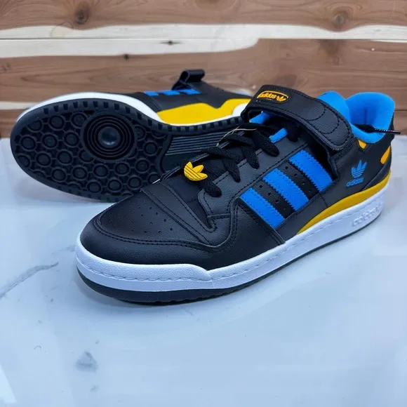 NEW-Adidas Forum Low Mens Shoes Black-Pulse Blue-Collegiate Gold FZ5890 size 9.5