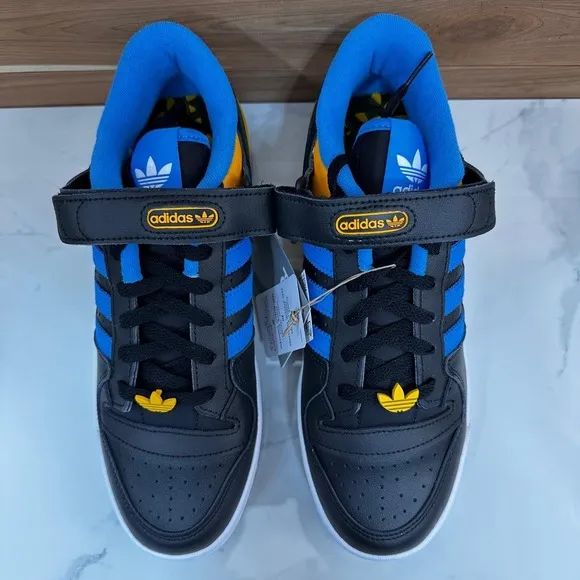 NEW-Adidas Forum Low Mens Shoes Black-Pulse Blue-Collegiate Gold FZ5890 size 9.5