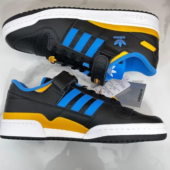 NEW-Adidas Forum Low Mens Shoes Black-Pulse Blue-Collegiate Gold FZ5890 size 9.5