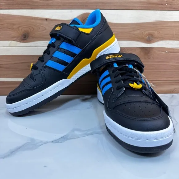 NEW-Adidas Forum Low Mens Shoes Black-Pulse Blue-Collegiate Gold FZ5890 size 9.5