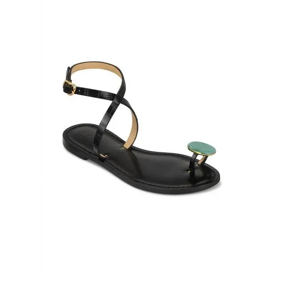 NEW AMANU women's kibera embellished leather sandals in black croc