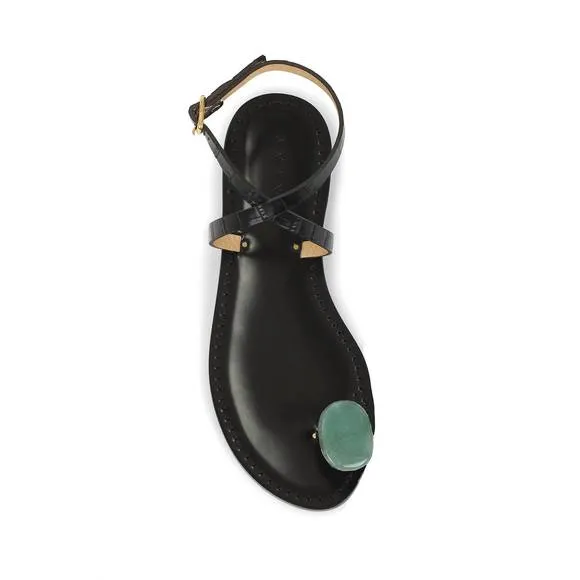 NEW AMANU women's kibera embellished leather sandals in black croc