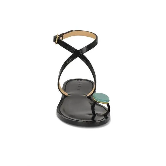 NEW AMANU women's kibera embellished leather sandals in black croc
