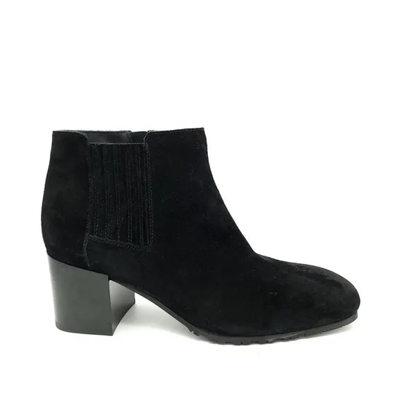 NEW Aquatalia Ankle Boots Womens 10 Black Suede Square Toe Classic Luxury