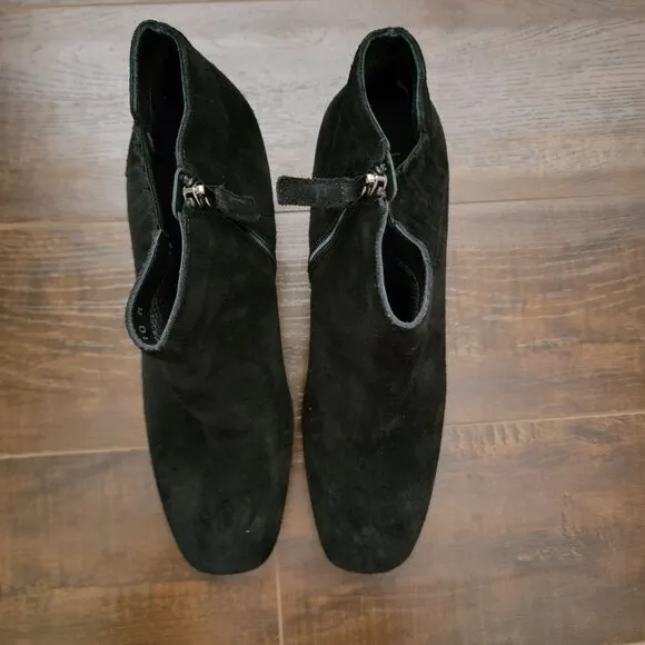 NEW Aquatalia Ankle Boots Womens 10 Black Suede Square Toe Classic Luxury