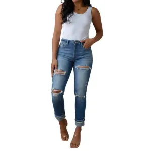 NEW ARTEMIS VINTAGE belinda high rise distressed straight jeans in medium wash