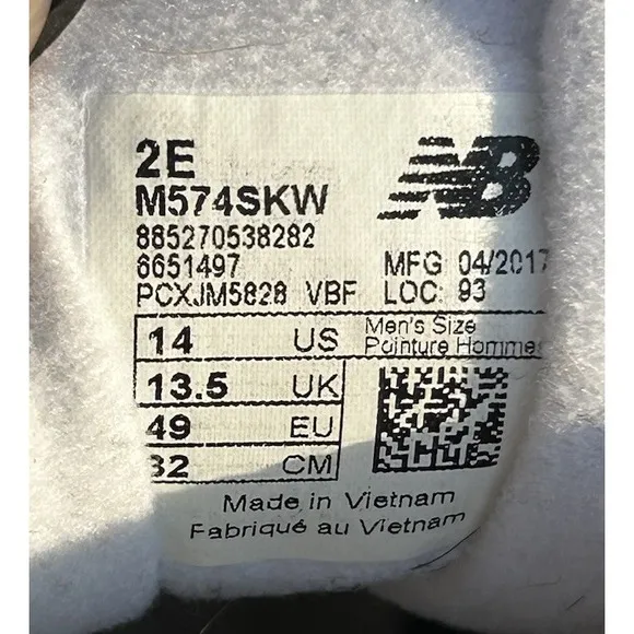 New Balance 574 Classics Black Grey White Suede Retro Mens Sneakers Size 14