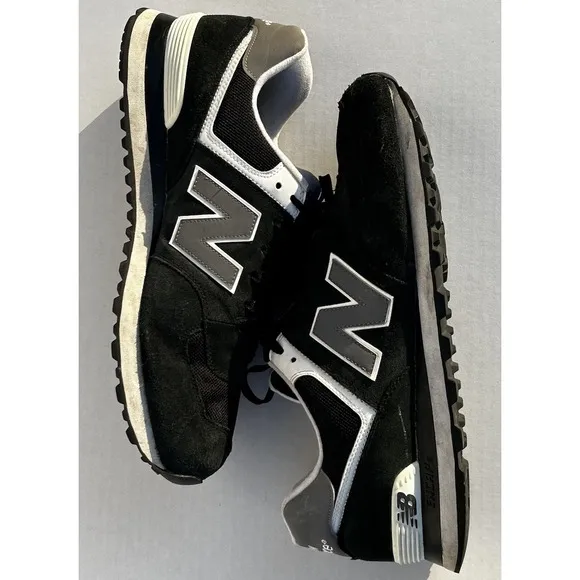 New Balance 574 Classics Black Grey White Suede Retro Mens Sneakers Size 14