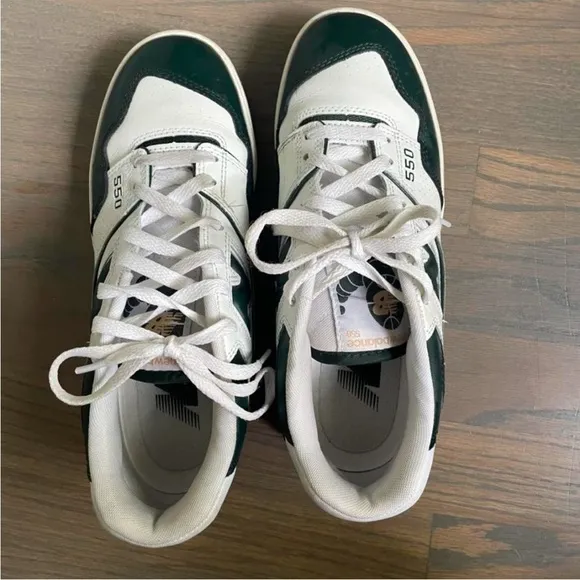 New Balance White and Green Retro Sneakers
