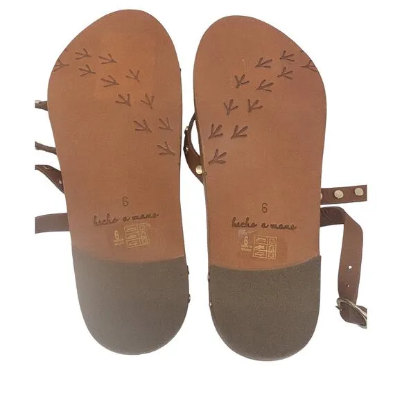 New Beek Gladiator Studded Lorikeet Tan Wrap Sandals 6 Women's