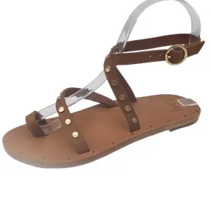 New Beek Gladiator Studded Lorikeet Tan Wrap Sandals 6 Women's