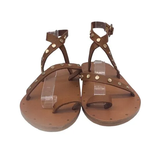 New Beek Gladiator Studded Lorikeet Tan Wrap Sandals 6 Women's