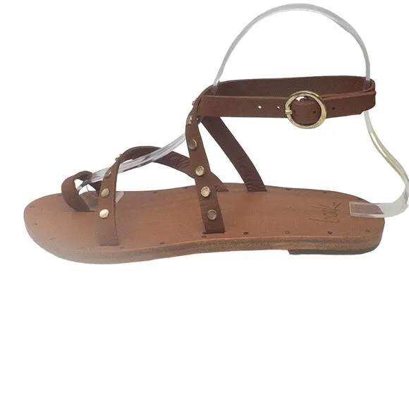 New Beek Gladiator Studded Lorikeet Tan Wrap Sandals 6 Women's
