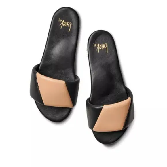 NEW BEEK Leather Bluebird Flat Sandals Black/beige for women 764mn