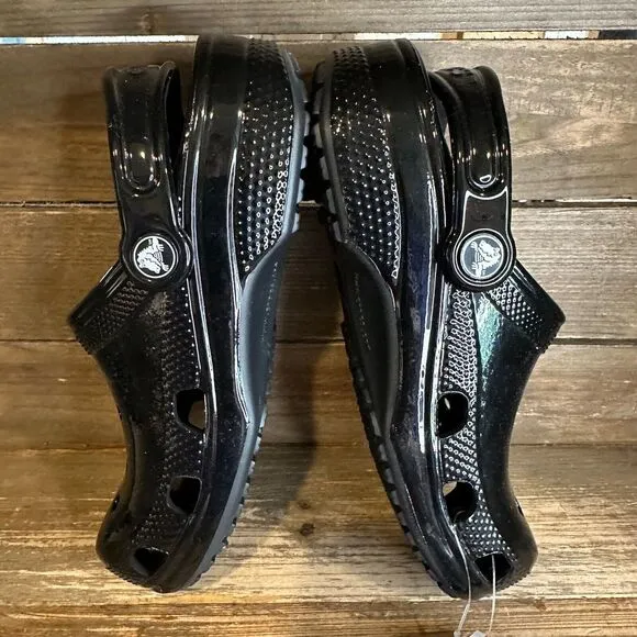 New Big Kids Crocs Classic Black High‎ Shine Patent Clogs Shoes Sandals Size 1 Y