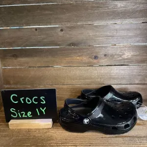 New Big Kids Crocs Classic Black High‎ Shine Patent Clogs Shoes Sandals Size 1 Y