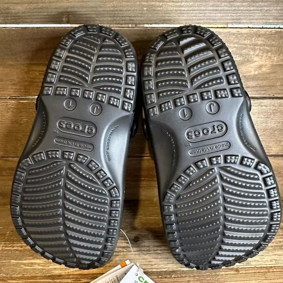 New Big Kids Crocs Classic Black High‎ Shine Patent Clogs Shoes Sandals Size 1 Y