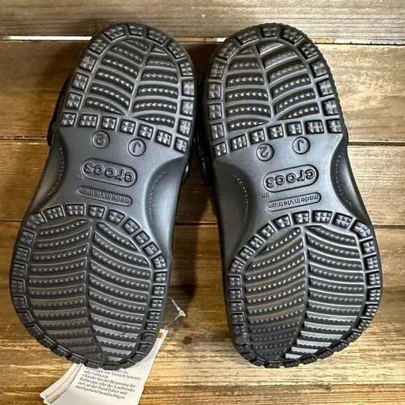 New Big Kids Crocs Classic Black High Shine‎ Patent Clogs Shoes Sandals Size 2 Y