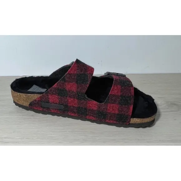 NEW Birkenstock ArizonaShearling plaid red wool/black shearling Size US 11
