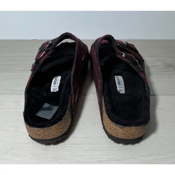 NEW Birkenstock ArizonaShearling plaid red wool/black shearling Size US 11