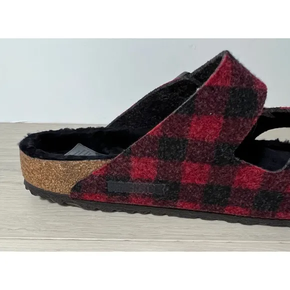 NEW Birkenstock ArizonaShearling plaid red wool/black shearling Size US 11