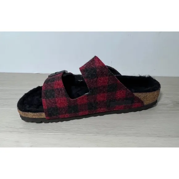 NEW Birkenstock ArizonaShearling plaid red wool/black shearling Size US 11
