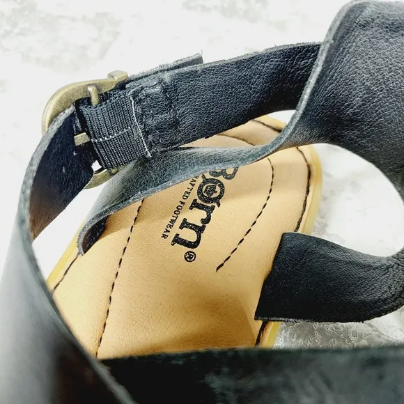 New Born Leah Black Leather Buckle Up Flat Sandals H787