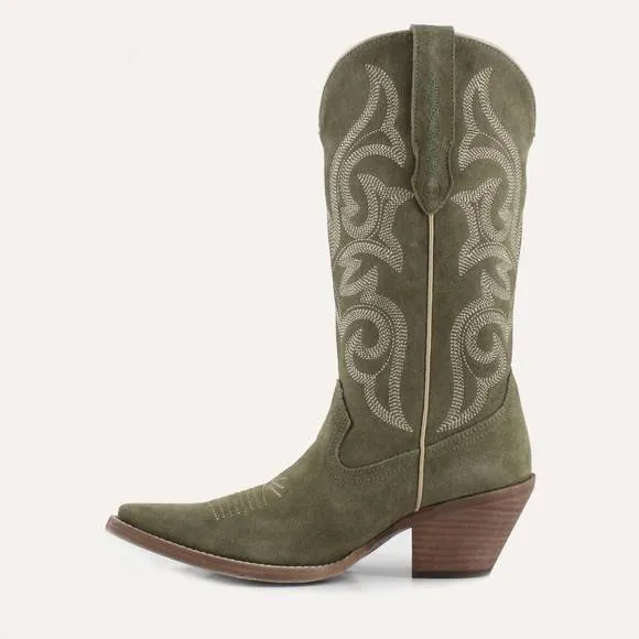 NEW BUCK &amp; BRANA women's tessa leather cowgirl boots in olive