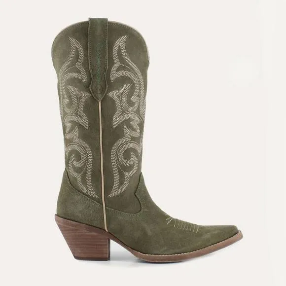 NEW BUCK &amp; BRANA women's tessa leather cowgirl boots in olive