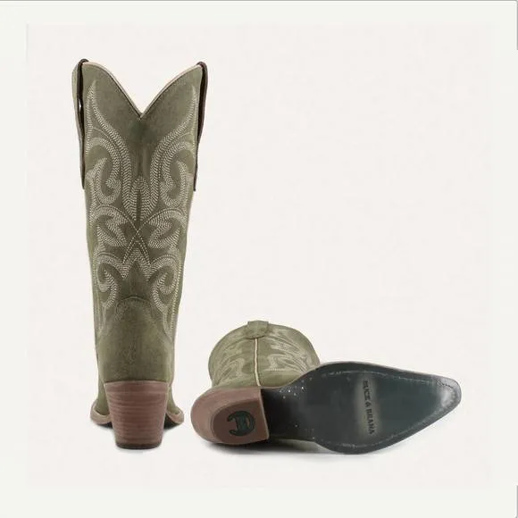 NEW BUCK &amp; BRANA women's tessa leather cowgirl boots in olive