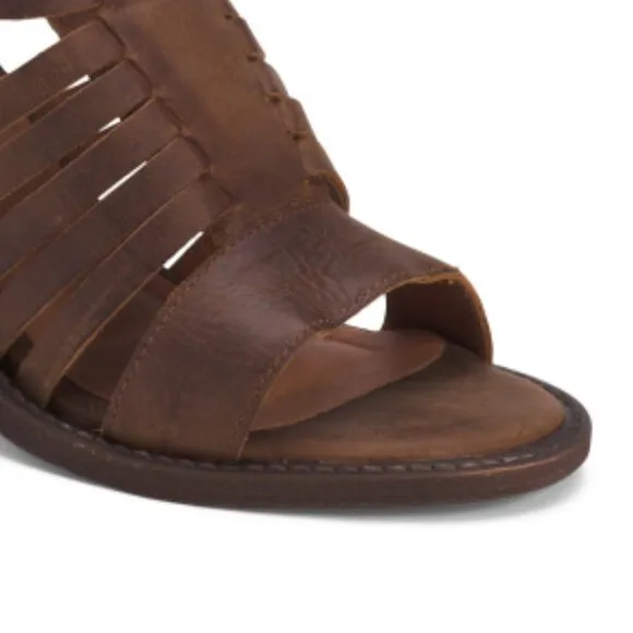 NEW CHOCOLAT BLU Made In Brazil Leather Felice Heeled Cage Sandals Brown…