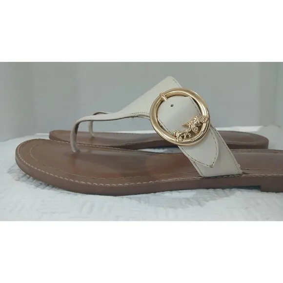 New Coach Leslie Leather Flat Sandal Off White / Ivory Size 8.5B
