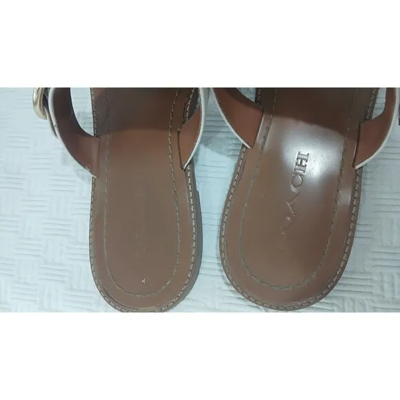 New Coach Leslie Leather Flat Sandal Off White / Ivory Size 8.5B