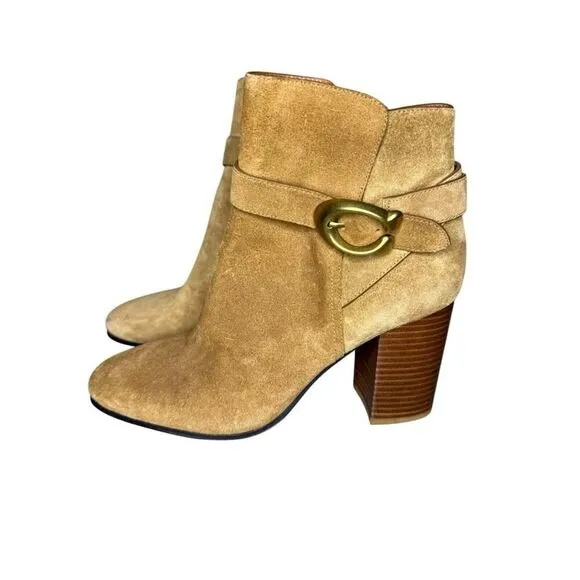 NEW Coach Tan Suede Leather Delaney Signature Buckle Boots sz 6
