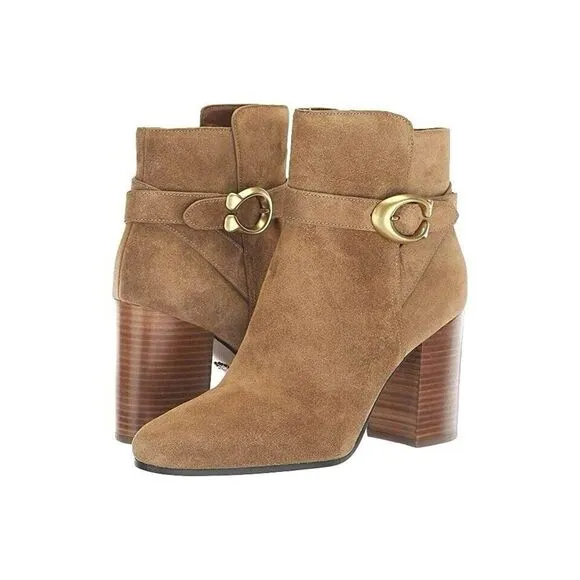 NEW Coach Tan Suede Leather Delaney Signature Buckle Boots sz 6