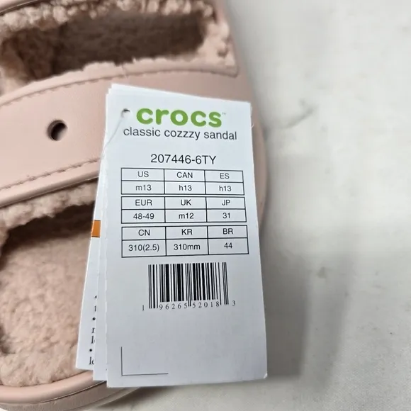 New Crocs Classic Cozzzy Sandals Unisex Men's Size‎ 13 Light Pink Beige Color.