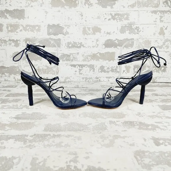 NEW Cult Gaia Soleil Navy Blue Lace Up Open Toe High Heel Sandals W741