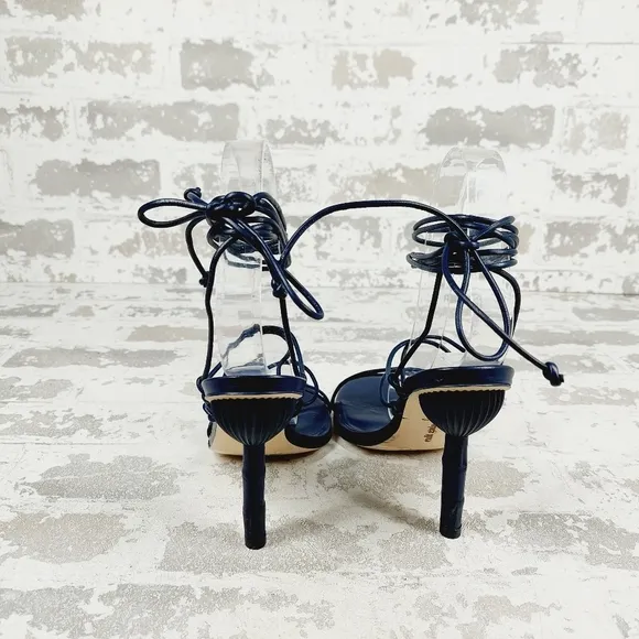 NEW Cult Gaia Soleil Navy Blue Lace Up Open Toe High Heel Sandals W741