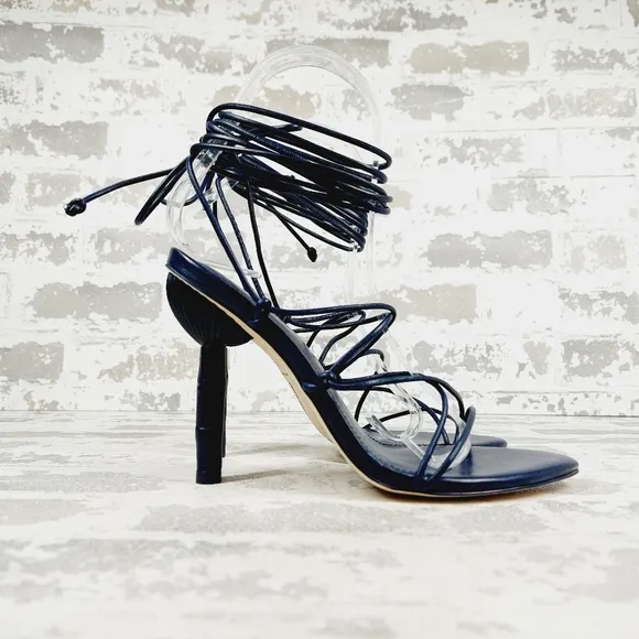 NEW Cult Gaia Soleil Navy Blue Lace Up Open Toe High Heel Sandals W741