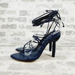 NEW Cult Gaia Soleil Navy Blue Lace Up Open Toe High Heel Sandals W741