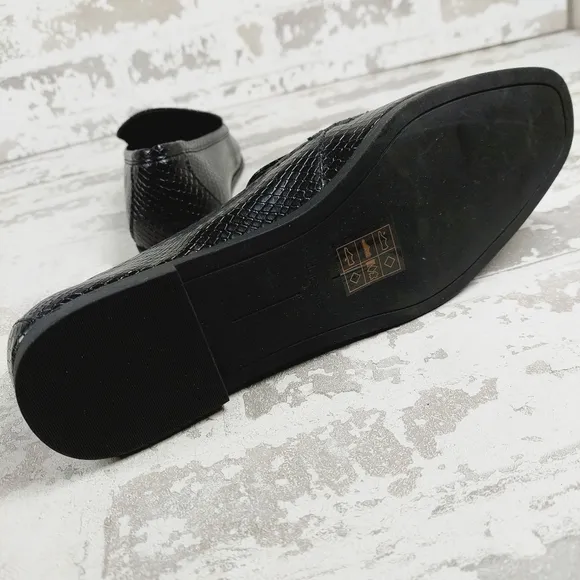 New Dolce Vita Catela Black Leather Snake Embossed Slip On Loafers H962