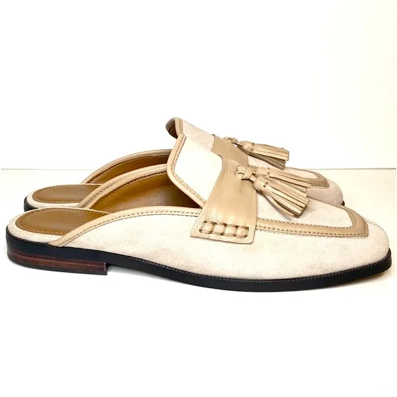 New Donald Pliner Bryant Beige Suede Leather Tassel Loafers Size 7.5