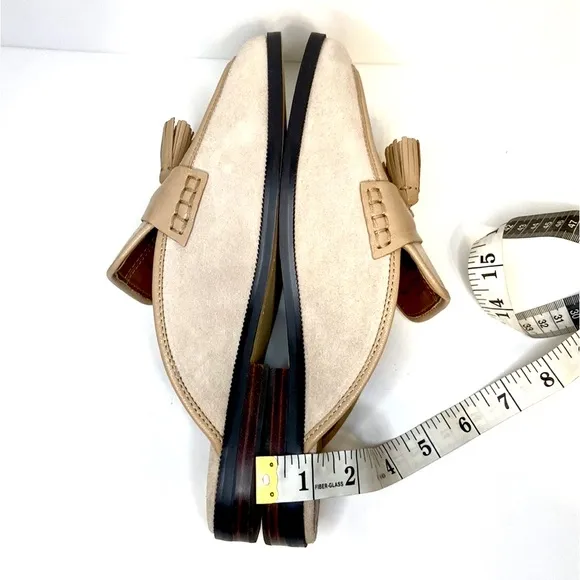 New Donald Pliner Bryant Beige Suede Leather Tassel Loafers Size 7.5