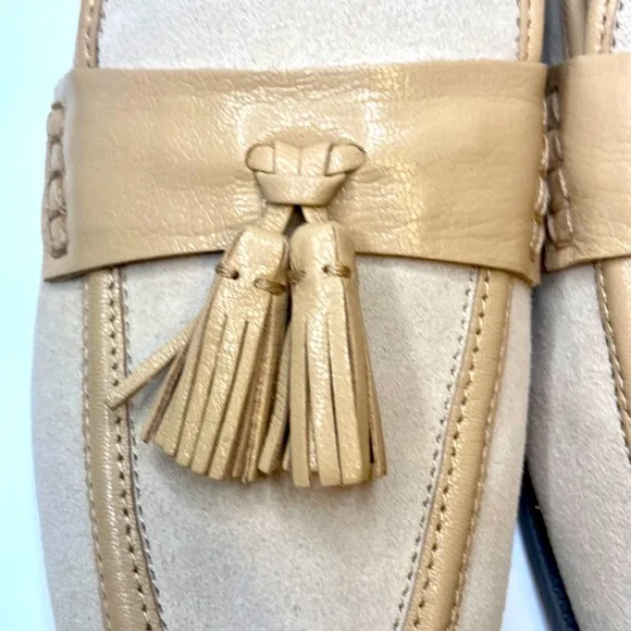 New Donald Pliner Bryant Beige Suede Leather Tassel Loafers Size 7.5