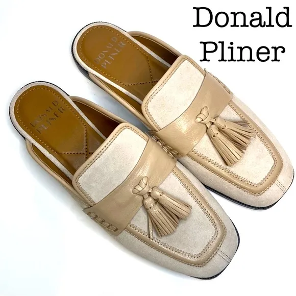 New Donald Pliner Bryant Beige Suede Leather Tassel Loafers Size 7.5